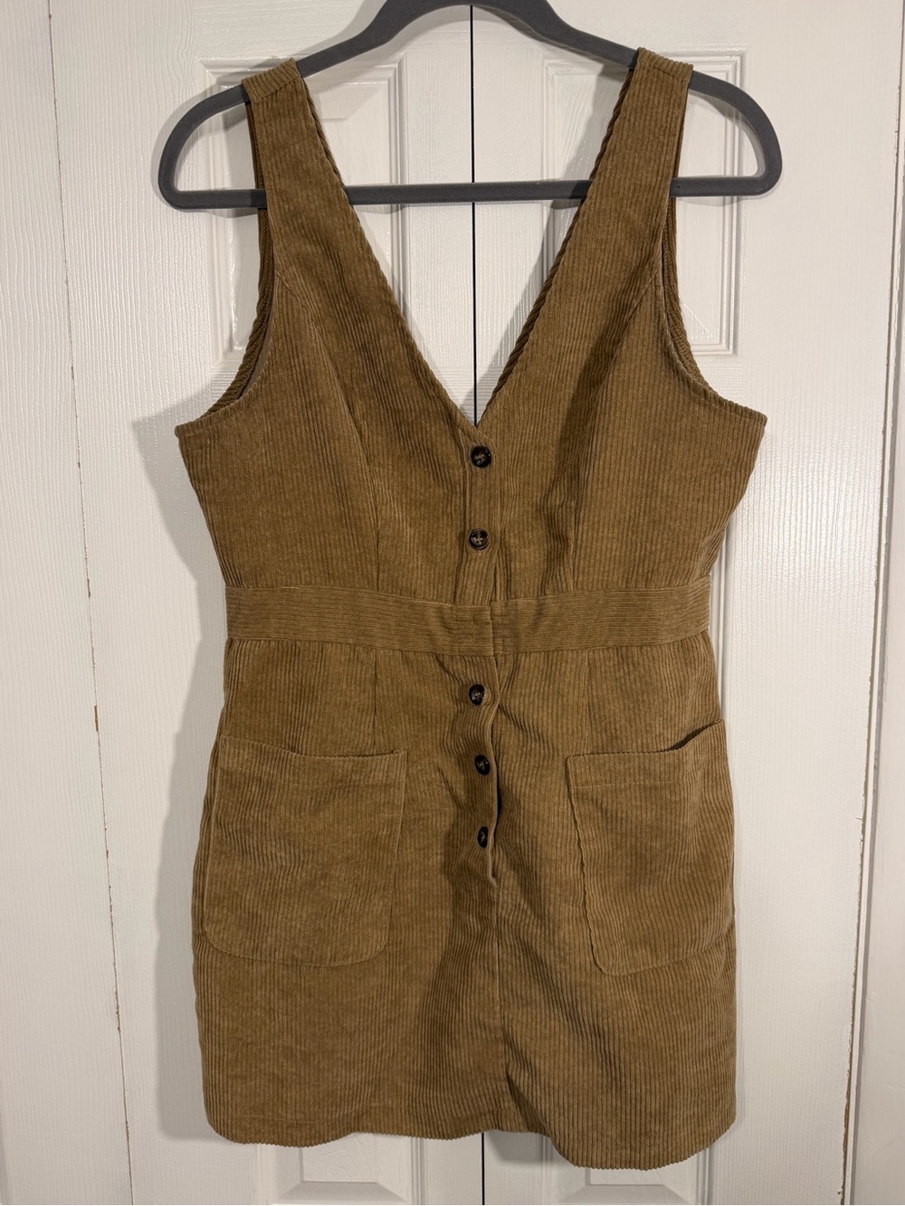 Corduroy Button Front Mini Dress Tan